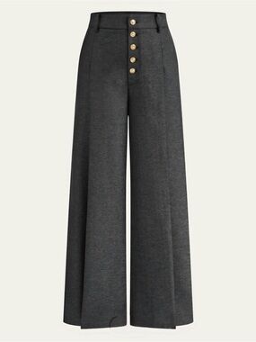 Commense Wide Leg Trousers, SMALL, Dk Grey Herringbone Gold Button Fly
